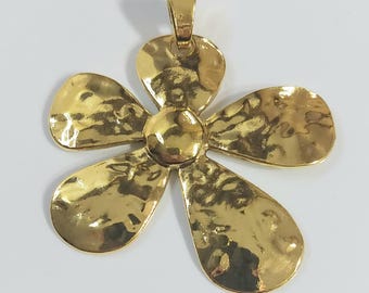 Gold Hammered Flower Necklace Pendant - Womens Jewelry
