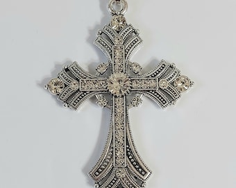 Intricate Silver Crystal Cross Pendant - Women Jewelry