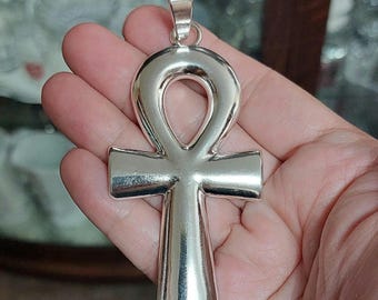 Silver Ankh Egypt Key Of Life Necklace Pendant - oversized women's men's jewelry