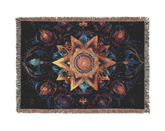 Mandala Star Woven Blanket | Boho Geometric Tapestry Throw