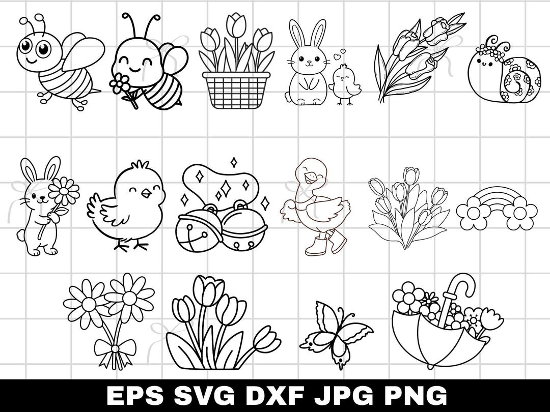Full Spring Line Svg Spring SVG Bundle, Spring Png, Clipart, Retro Flower Cutfile ...