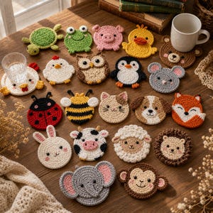20 Animal Crochet Coaster Patterns PDF | Cute Amigurumi Coaster Bundle | Mug Rug Crochet Pattern | Digital Download