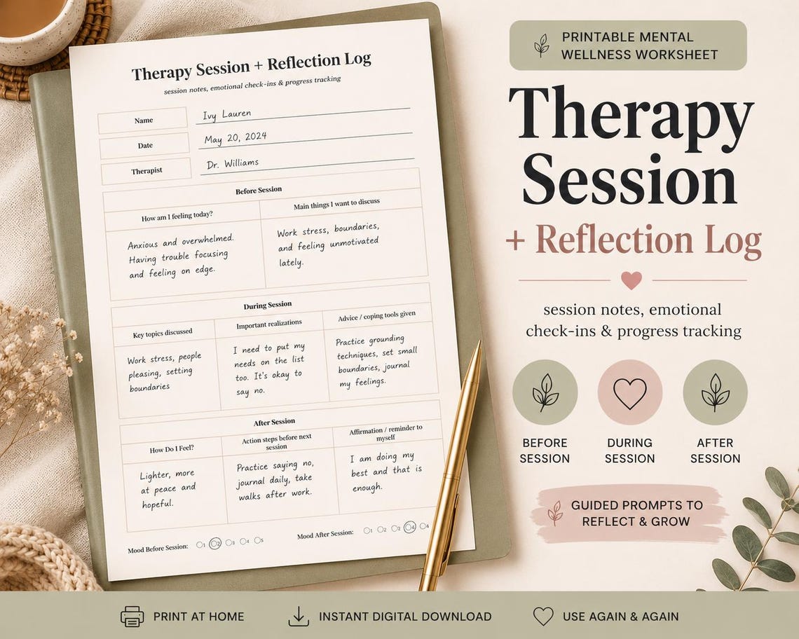 Reflection Thrive Session Therapy Session Reflection Log | Mental Health Journal (digital ...