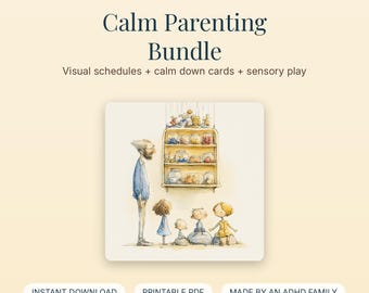 Paquete PDF de crianza tranquila, kit de regulación emocional para niños neurodivergentes con TDAH, horarios visuales + tarjetas para calmarse + juego sensorial, ahorra 40