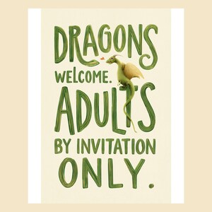 Dragons Welcome Adults By Invitation Only, ADHD Kids Room Art Neurodivergent Playroom Poster Digital Download