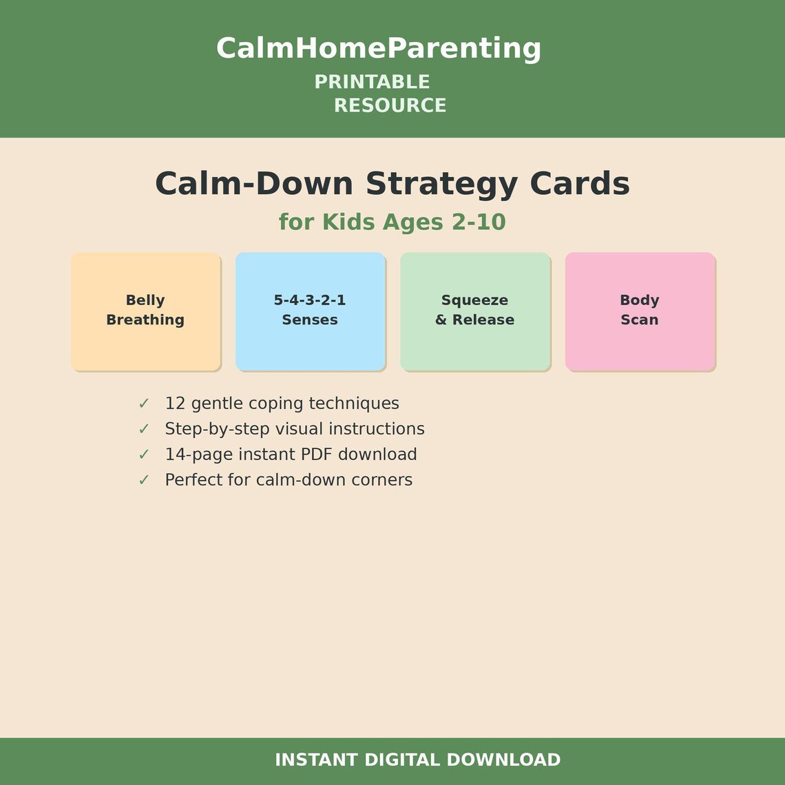 Calm Down Strategy Cards PDF, ADHD Coping Skills for Kids ...