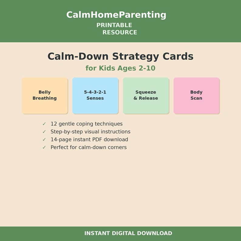 Calm Down Strategy Cards PDF, ADHD Coping Skills for Kids ...