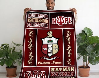 Personalized Kappa Alpha Psi Blanket, Custom Name Crimson Cream Throw, Fraternity Crossing Gift, Greek Life Gift
