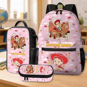 Individuell gestalteter Jessie-Rucksack aus Disneyworld Toy Story 5, Toy Story 5 Film, Toy Story Land „Du hast einen Freund in mir“-Schulrucksack