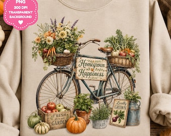 Homegrown Happiness PNG, Vintage tuinfiets afbeelding, Boerderij herfst sublimatie design