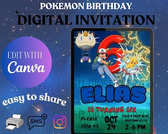 POKEMON BIRTHDAY INVITATION | Pokemon digital invitation | pikachu Pokemon birthday |