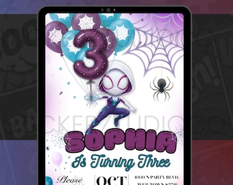 Spider-Gwen 3rd Birthday Invitation | Editable Digital Invite (Spider-Verse)