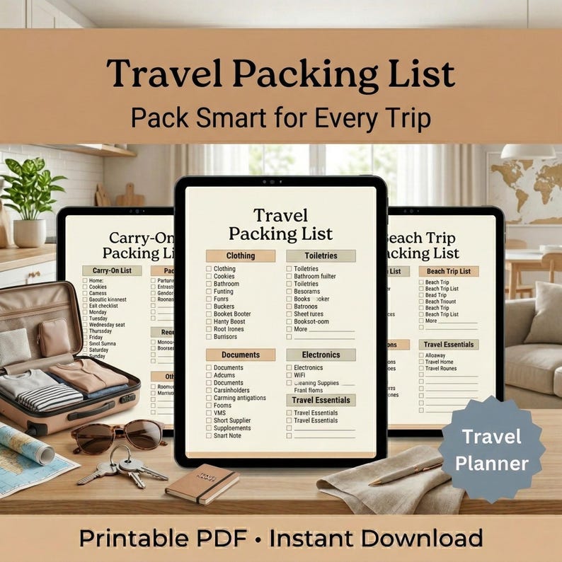 Travel Packing List Printable | Vacation Checklist (PDF Download) - Etsy
