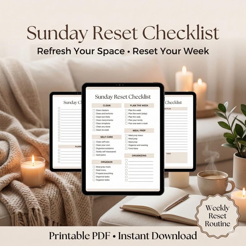 Sunday Reset Checklist Printable | Weekly Planning & Self-care Routine ...