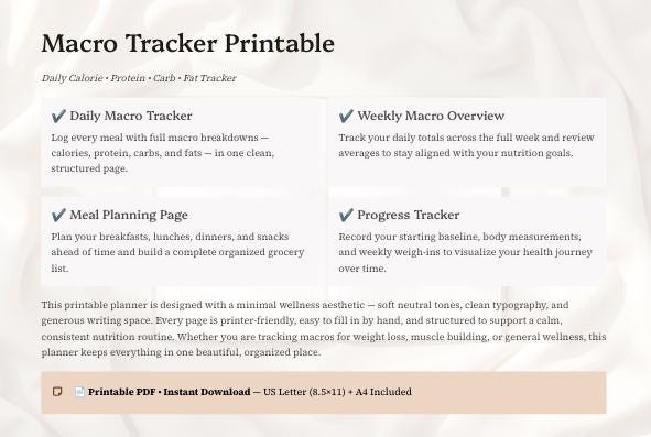 Macro Tracker Printable | Daily Calorie, Protein, Carb, Fat Log ...