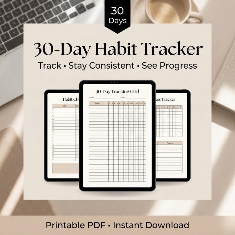 30 Day Habit Tracker Printable | Daily Goal Productivity Planner ...