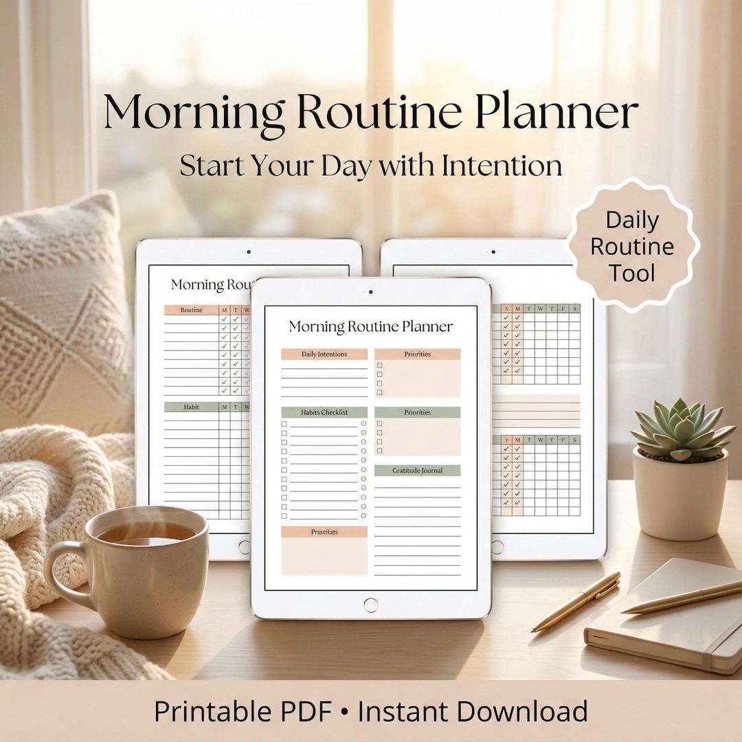 Morning Routine Planner Printable | Daily Habit Tracker, Intentions ...