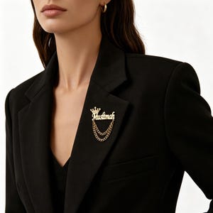 Gepersonaliseerde kroonnaambroche, aangepast schoolnaamplaatje, strass-kettingspeld, cadeau bruidsmeisje, afstudeercadeau