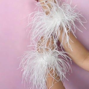 Ostrich Feather Cuffs, Black & White Feather Wrist Bands, Bridal Party Wrist Accessories