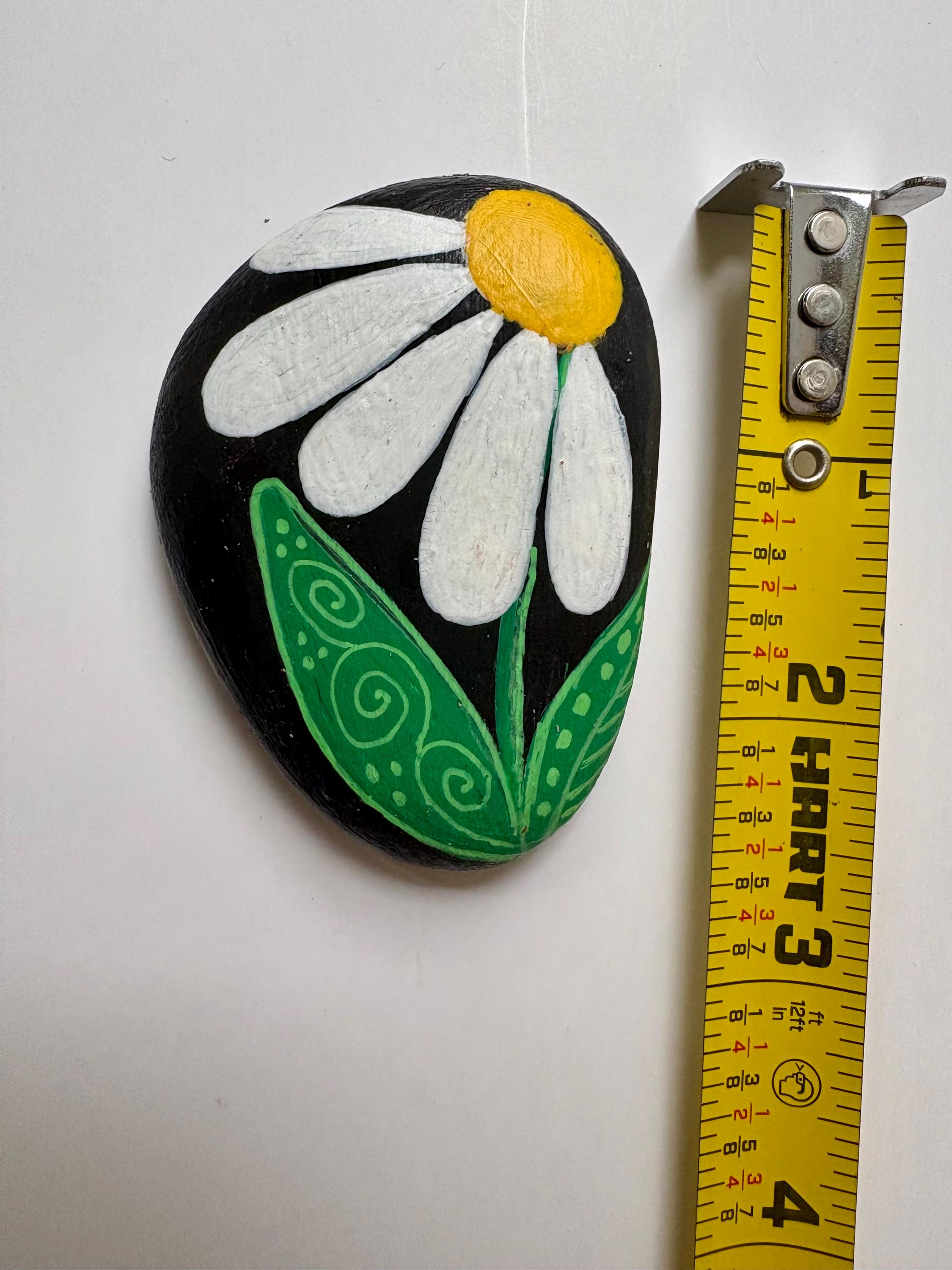 Hand Painted Flower Rocks Set – Black Botanical Stone Art, Daisy Decor ...
