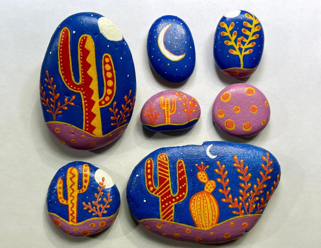 Cactus painted rocks - Etsy.de