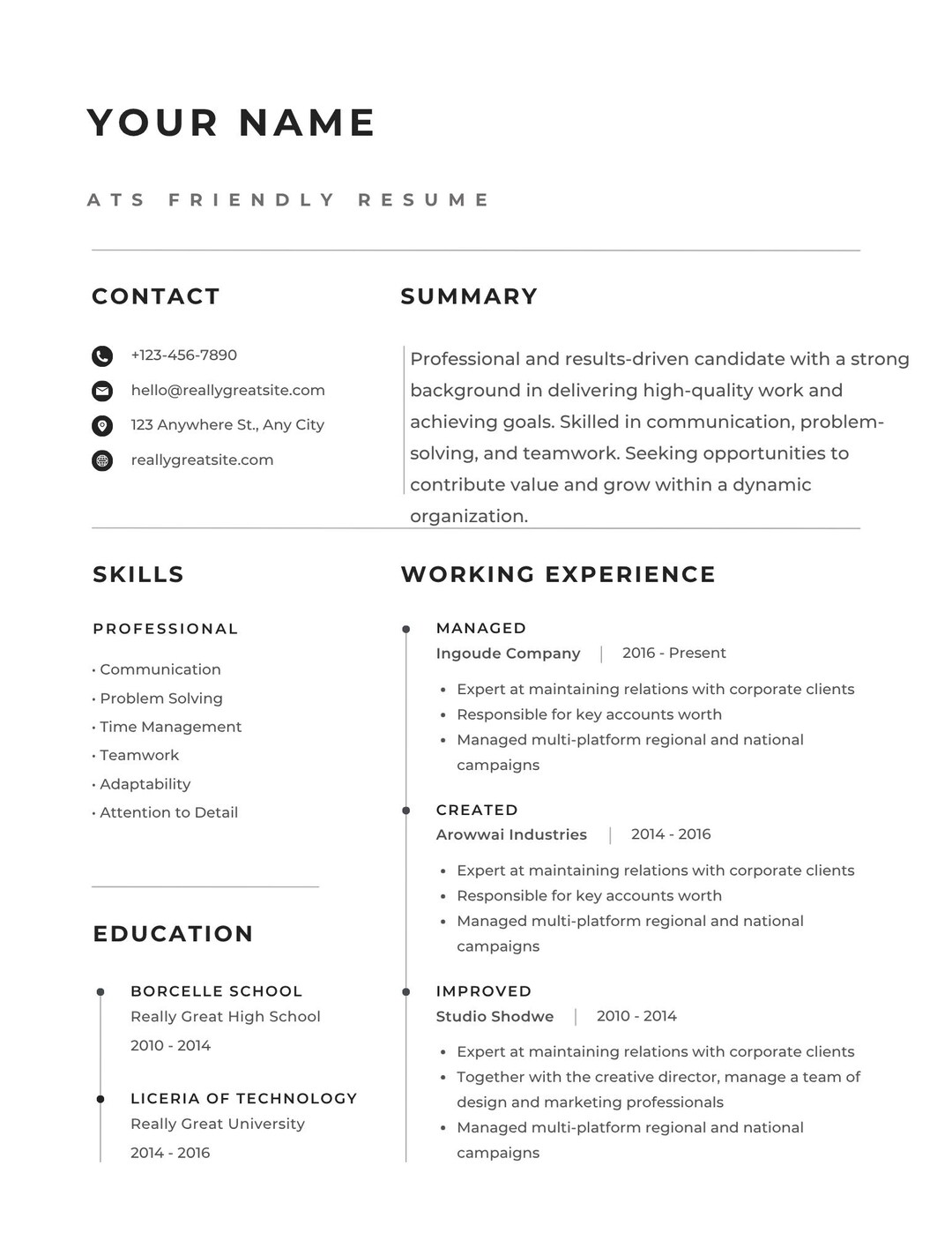 ATS Resume Template Canva | Modern Professional CV (digital Download ...
