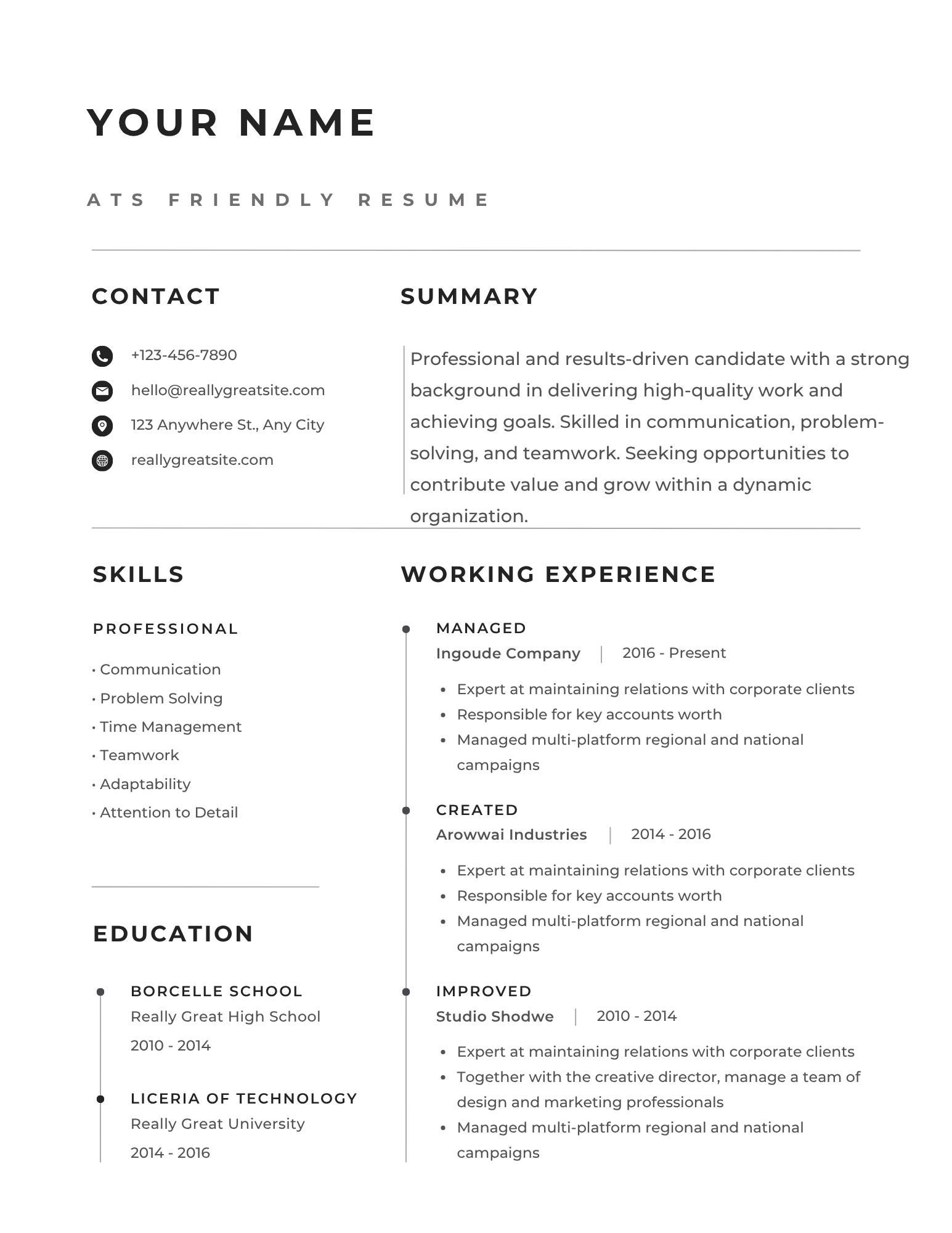ATS Resume Template Canva | Modern Professional CV (digital Download ...