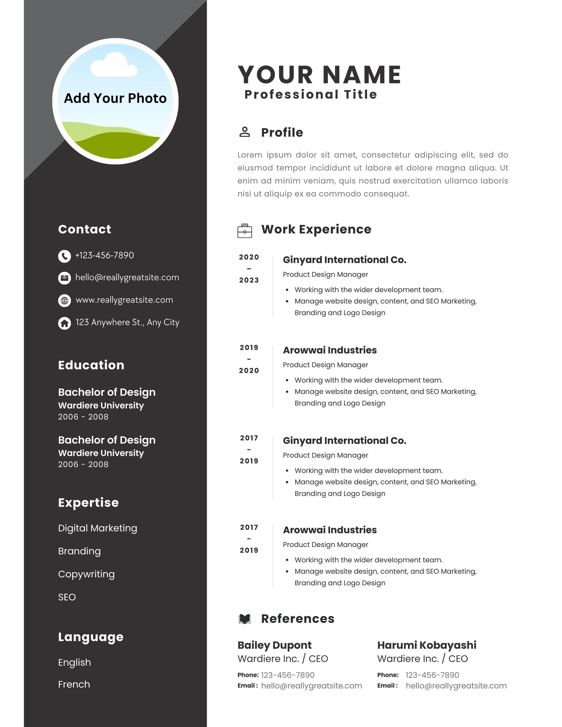 Editable Canva CV | ATS Friendly Resume | Job Resume Template - Etsy
