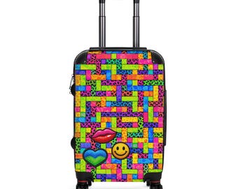 Patches Neon Puzzle Blocks Suitcase | Bright Geometric Luggage