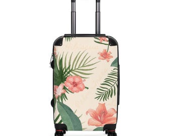 Tropical Hibiscus Floral Suitcase | Palm Leaves Luggage Cover