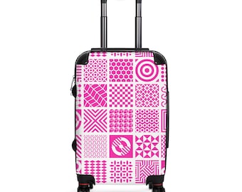 Pink Geometric Patchwork Suitcase | Patterned Luggage