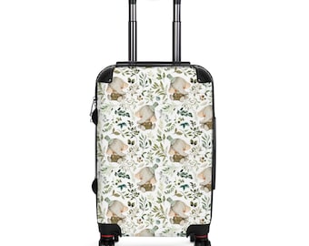 Maleta con estampado de elefantes y hojas en acuarela / Funda para equipaje con diseño floral de animales