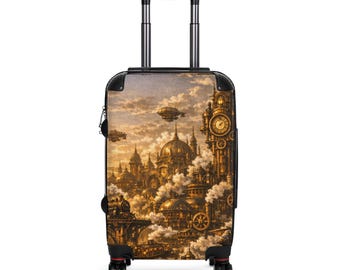 Steampunk City Suitcase | Airship Clocktower Travel Luggage