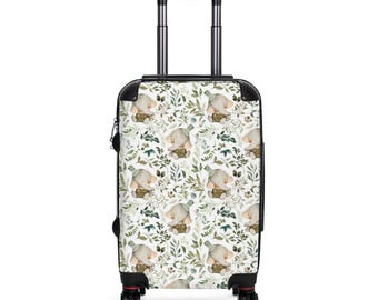 Maleta con estampado de elefantes y hojas en acuarela / Funda para equipaje con diseño floral de animales