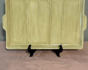 Vintage 1980er Jahre rechteckiges Charcuterie-Tablett, hellbraune gelbe Keramikschale