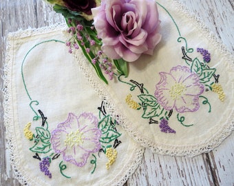 Elegant England Style Hand Flower Embroidery Hemstitch White Cotton Doily
