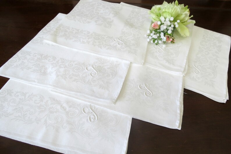 Fine White Damask Tablecloth W 6 Dinner Napkins Fleurdelis Etsy