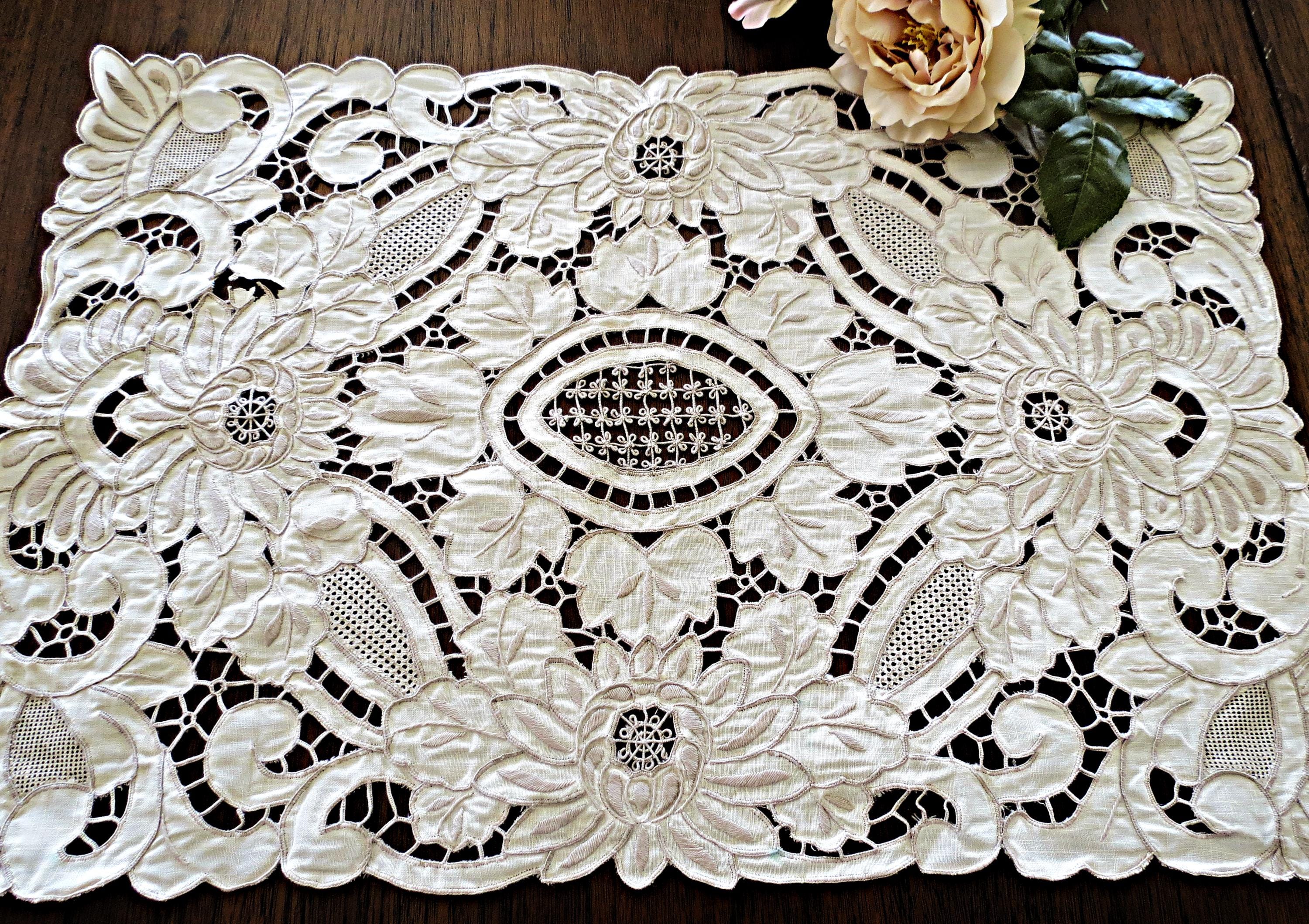 Lace Rectangular Doiley Two Vintage Lace Doilies With Cutwork Embroidery, Oval and Rectangular ...