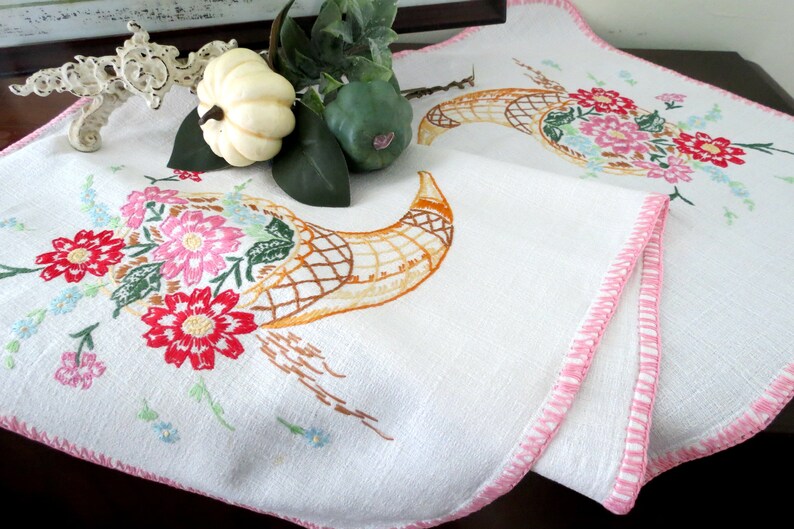 Vintage Table Runner Dresser Scarf Hand Embroidered In Etsy