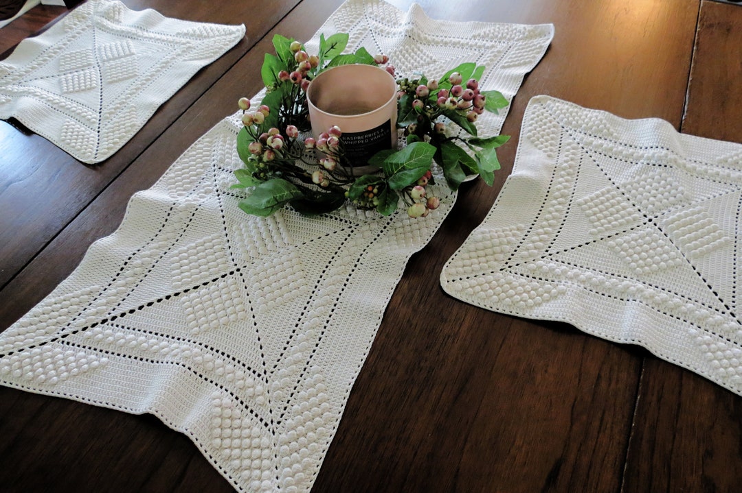 2 Handmade Placemats With Matching Table Runner Cream Etsy