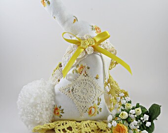Small Stuffed Bunny Silhouette, Handmade from Vintage Linens and Lace, 10" x 6", Stuffed Rabbit, Spring Easter Décor