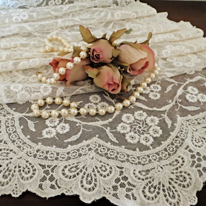 Vintage Lace Table Runner: Ivory Floral Dresser Scarf, 51 x 12