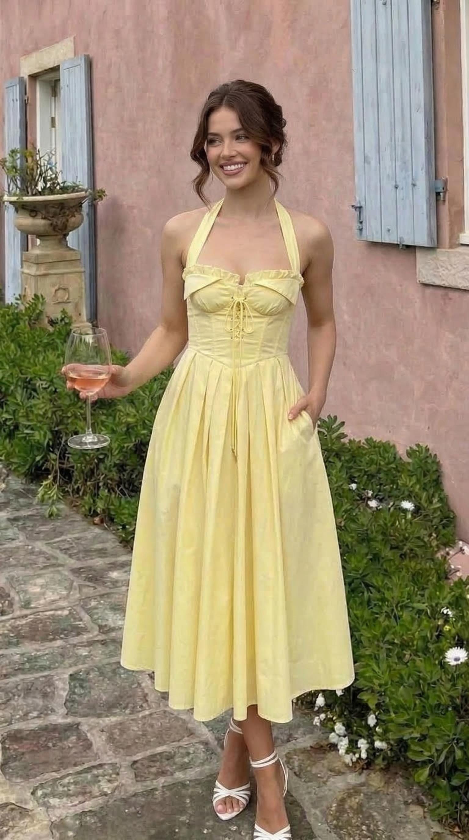 knee length dresses for ladies Kids Linen Button Down Dress- Butter Yellow