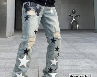 Printed Ripped Jeans | Loose Straight Leg Pants | Daily Wear | Y2K Streetwear Style