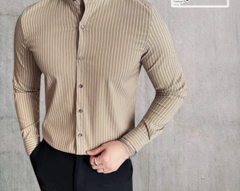 Stand Collar Shirt | Slim Fit Striped Top | Summer Casual Wear | Modern Street Style