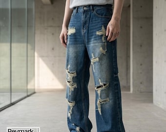 Washed Ripped Jeans | Denim Straight Leg Pants | Daily Wear | Y2K Streetwear Style