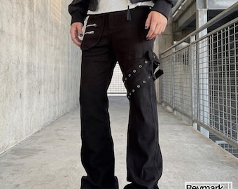 Buckle Flared Pants | Multi Pocket Straight Jeans | Daily Wear | Retro Y2K Streetwear