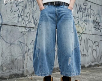 Baggy Cropped Jeans | Washed Wide Leg Denim | Daily Wear | Y2K Streetwear Style