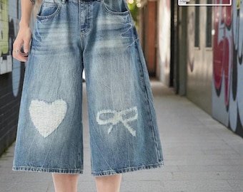 Designed Baggy Shorts | Wide Leg Denim Jorts | Daily Wear | Y2K Streetwear Style