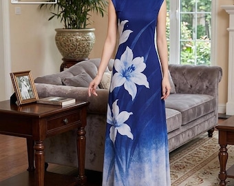 Floral Maxi Dress | High Neck Slim Outfit | Party Wear | Elegant Chic Style